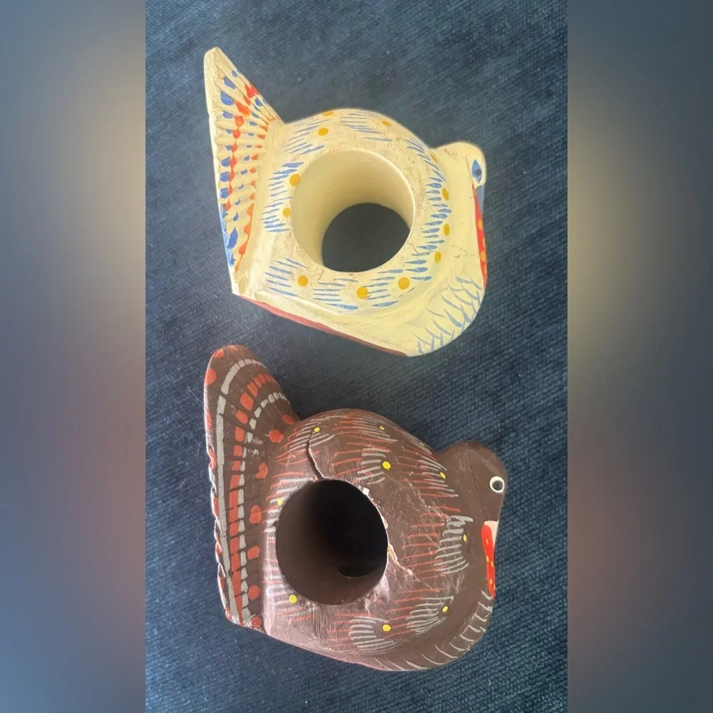 6 Vintage Hand Carved Wooden Bird Napkin Rings 3-4” each